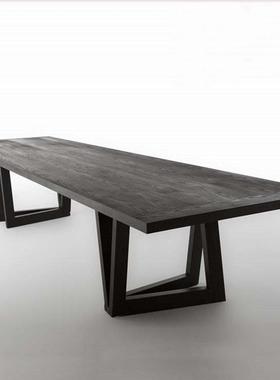 loft美式实木会议桌长桌简约办公桌原木大板桌工业风大型工作台