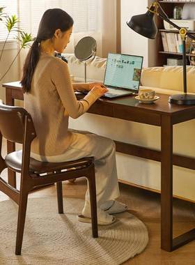 家逸实木书桌窄书桌写字桌写字台电脑桌卧室床尾桌子