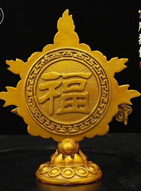 狮咬剑门挂件八角狮头家居摆放黄铜工艺品铜摆饰乔迁送礼挂饰