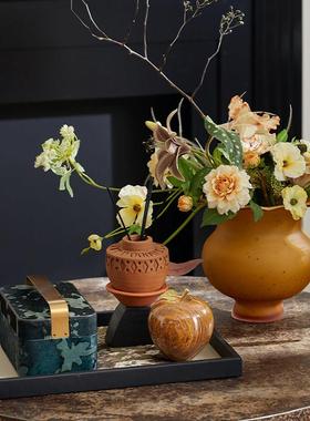 复古中古风卧室飘窗摆件装饰墨绿收纳盒储物盒样板间布景道具搭配