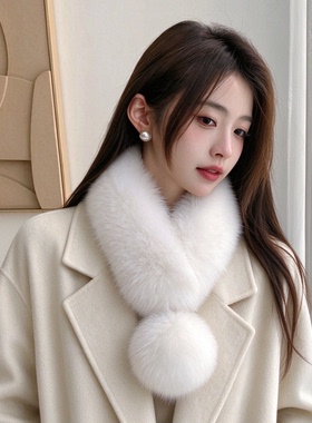 秋冬双面保暖仿皮草狐狸毛围巾女
