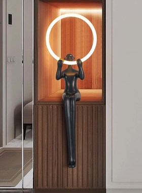 坐姿人形入户玄关艺术摆件客厅酒店大型雕塑落地灯装饰品精致简约