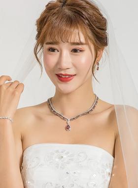 项链锆石饰品复古小众设计韩式A新娘耳环两件套高档微镶配饰首饰