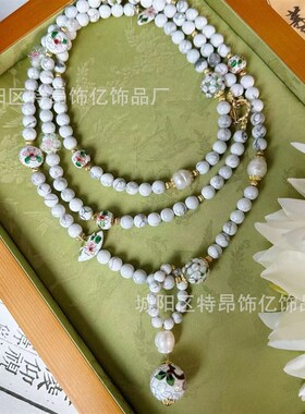 白松石链子新中式国风长项链带流E苏高级感轻奢小众高级夏季新品