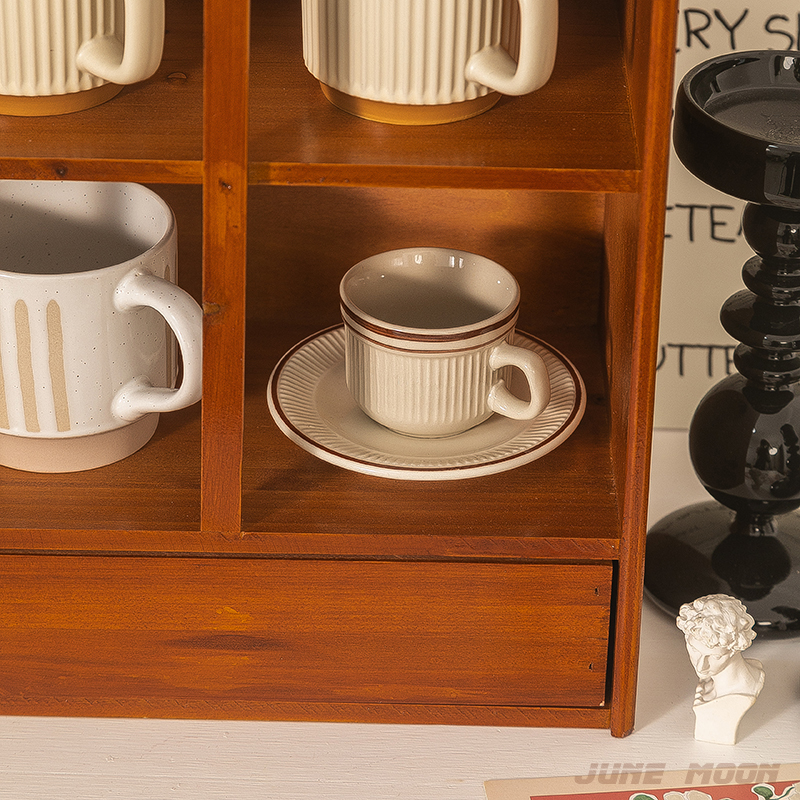 分格拱形实木收纳盒客厅茶具整理办公室桌面杯子茶杯抽屉式置物架 - 图1