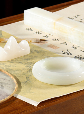 石材玉石佛像大象墨台笔搁工艺品