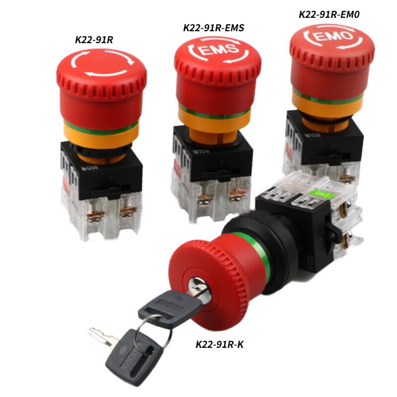 韩国急停按钮开关K22-91R-EMS-EMO按下锁定拉拔旋转复位-图3