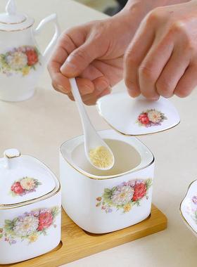 欧式骨瓷调味罐套装盐糖调料盒酱油壶醋瓶厨房家用陶瓷辣椒油罐子