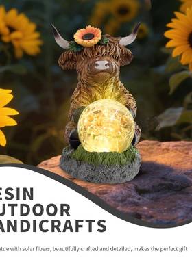 跨境创意抱球高地牛太阳能户外灯雕像摆件别墅花园庭院装饰氛围灯