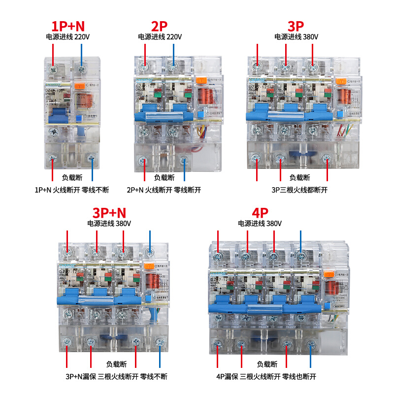 透明动作电流15毫安漏电保护器DZ47-125大功率15ma漏保2P3P4P100A - 图1