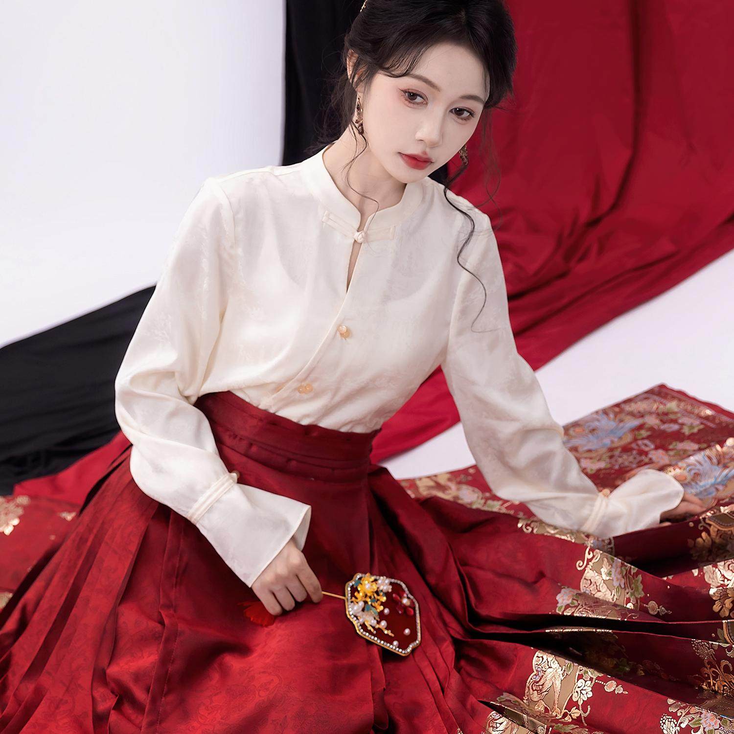 云涧山【如霜】配马面裙的上衣新中式改良盘扣衬衫女国风长袖衬衣,淘宝优惠券,粉丝福利购,淘宝优惠卷