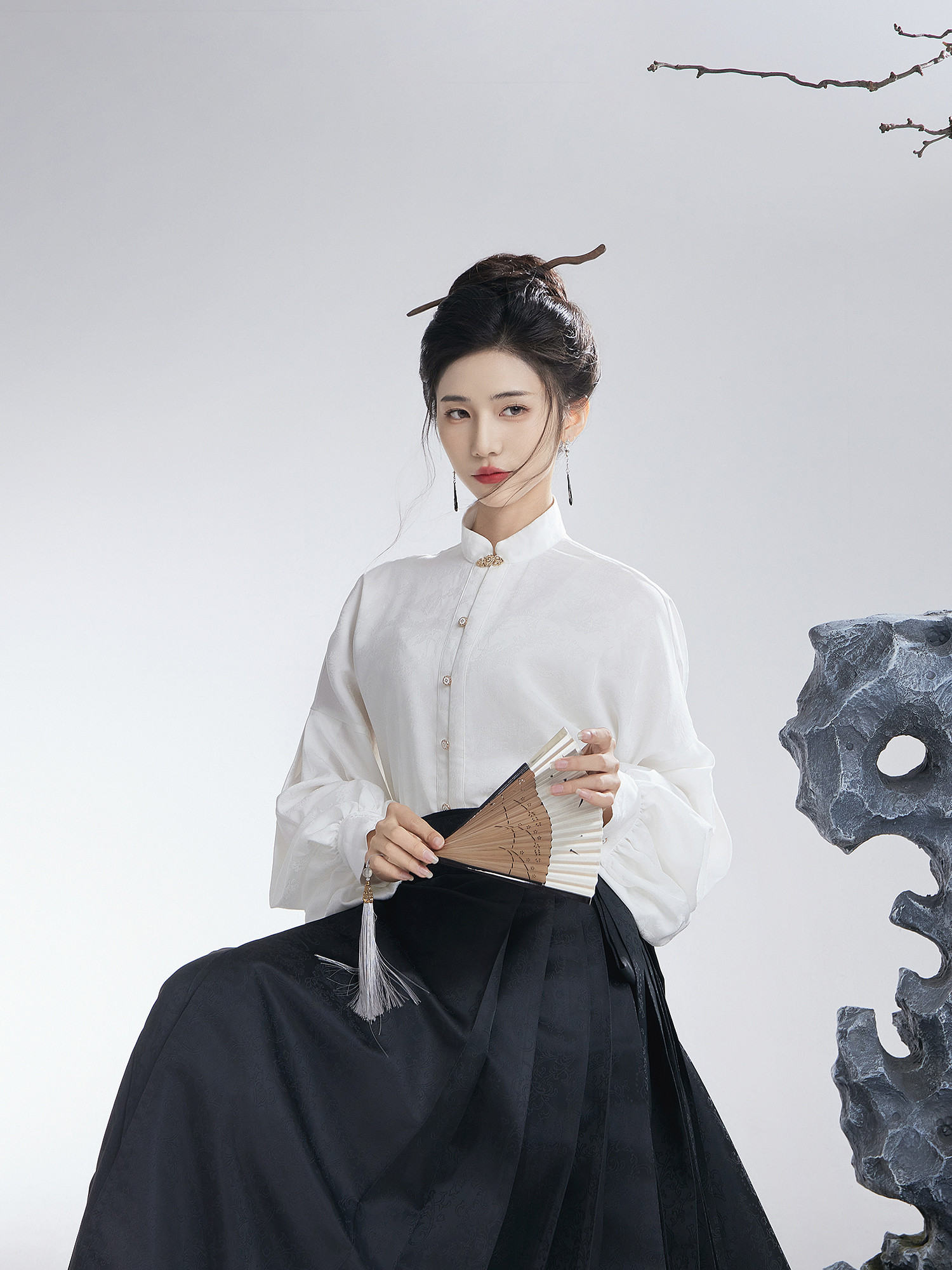 云涧山【白露】改款国风新中式白色衬衫可搭配马面裙的上衣女春秋 - 图3