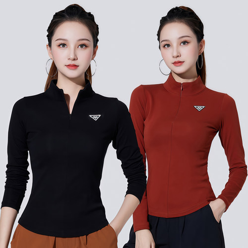 现代舞蹈练功服古典拉丁舞女上衣短长袖半高领摩登交谊国标舞服装 - 图3