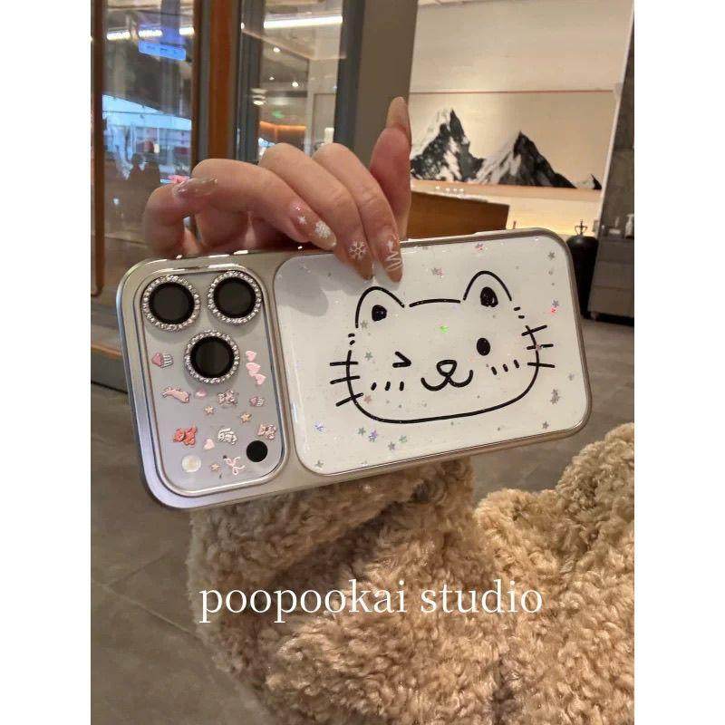 可爱白底绘画眨眼猫咪滴胶适用苹果17promax手机壳iphone16全包15,淘宝优惠券,粉丝福利购,淘宝优惠卷