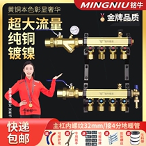 German Import Inscription Bull home Large-flow ground warm water distributor Full copper thickened to forge 20 floor heating tube