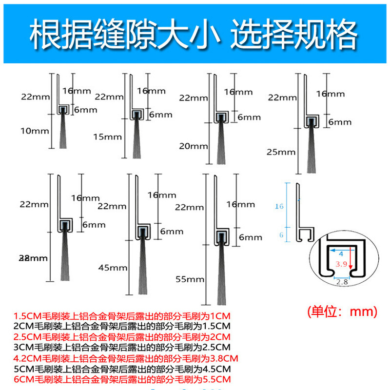 D61H门缝门底密封条防风铝合金防盗门隔音自粘型木门毛刷玻璃 - 图0