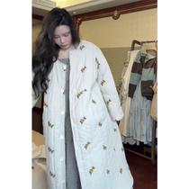 White long flower cotton padded jacket for female winter New Korean teas wearing a high level of high-looking warm and thin cotton clothes jacket