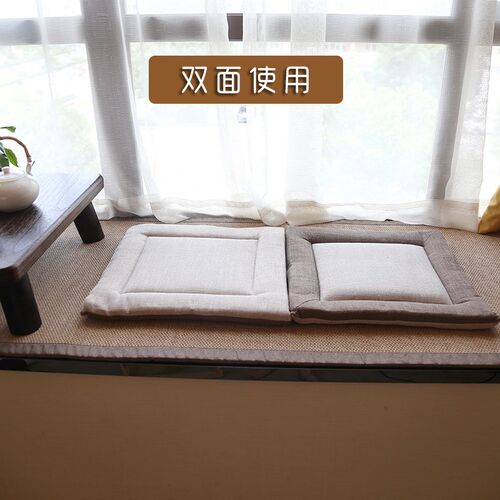 亚麻回形飘窗坐垫四季加厚透气z日式榻榻米坐垫沙发椅子垫茶道蒲 - 图0