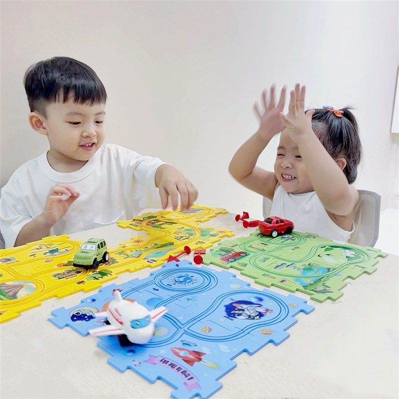 儿童轨道车DIY拼图玩具益智自动轨道汽车玩具电动汽车拼图轨道车,淘宝优惠券,粉丝福利购,淘宝优惠卷