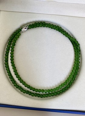 加长绿色b玉髓串珠项链女新中式锁骨链元宝扣毛衣链高级感汉服配