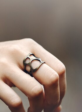 镂空创意铜戒指宽边夸边设y计个性复古大指环饰品男女潮款