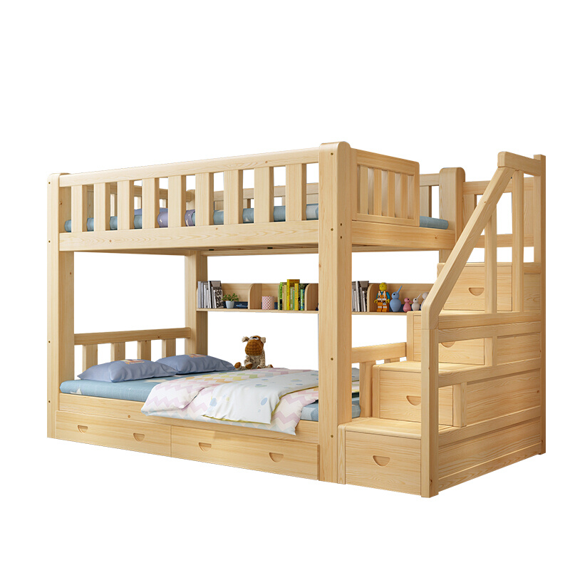 全实木高低床家用小户型上下床儿童高低床带梯柜宿舍双层床