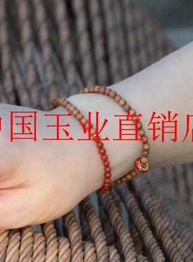 印度老山檀香小米珠两圈手链搭配南红玛瑙原创跑环款国风中式手串