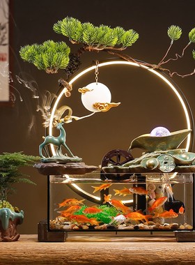 创意流水喷泉招财鱼缸摆件家用客厅桌面装饰品造景循环水开业礼品