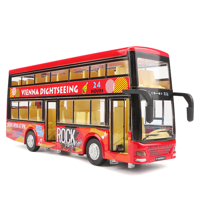 双层公交车玩具开门公共汽车模型儿童大巴男孩大号合金巴士玩具车-图0