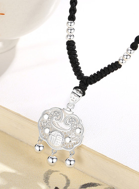 新款足银S925国潮风平安锁女平安喜乐银锁宫廷文艺小众高级感网红