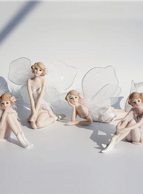 白色羽毛花仙子少女天使树脂工艺品玄关桌面家居装饰汽车摆件礼品