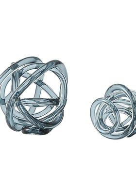 简约现代蓝色抽象不规则水晶艺术摆件北欧透明玻璃麻团毛楞装饰品