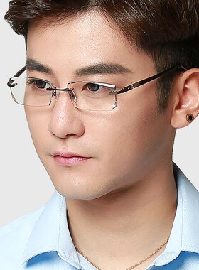 无框变色眼镜男士可配度数太阳眼镜切边镶钻近视方形黑墨镜58103