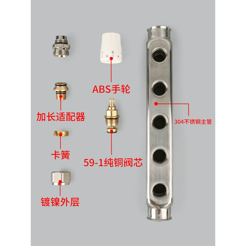 不锈钢大流量分水器地暖家用地热暖气阀门配件4路5路6路沈阳中德 - 图0