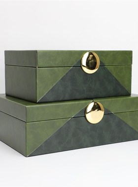 新中式绿茶e色收纳盒样板房售楼部卧室书房客厅餐厅桌面玄关饰品