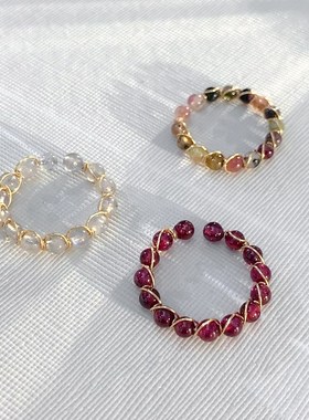 天然石碧b玺戒指女小众设计高级感素圈戒指复古尾戒开口食指戒指