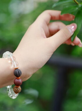 和合大仙人 古法手工合香珠手串天然白水晶 国风新中式情侣款手链