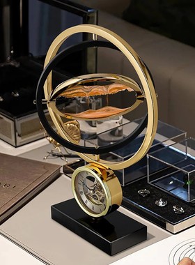 流沙画沙漏时钟摆件现代轻奢创意书房客厅酒柜桌面装Y饰品乔迁礼