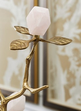 下单有礼_花开时节粉水晶u摆件高级简约轻奢客厅书房玄关金属装饰