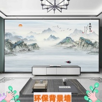3d New Chinese-style bamboo and wood fiber TV background wall integrated wall panel Living room Water ink landscape painting film and TV wall protection wall panel