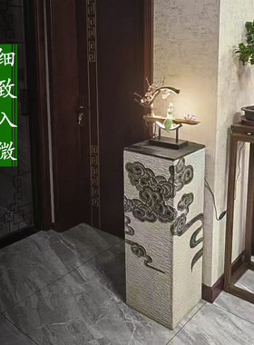新中式仿古水泥祥云柱创意玄关转运落地装饰摆件仿石柱拴马桩底座
