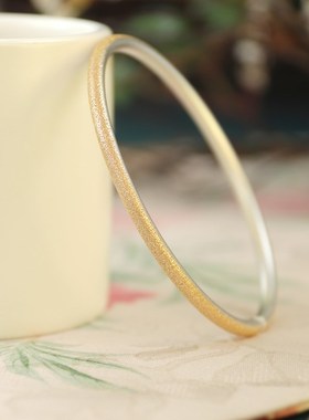 影月 银手镯女999纯银实心开口古法金沙工艺细款镯子文艺小清新