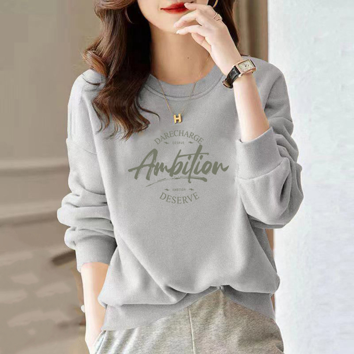 出口外贸品牌即墨纯棉卫衣女秋冬薄款小个子洋气显瘦加绒上衣外套 - 图1