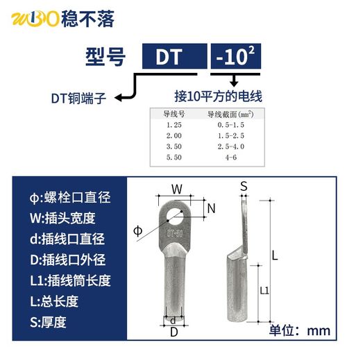 DT接线端子铜鼻子10/16/25/35/70/120/240/300平方电缆铝线耳堵油 - 图2