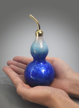 紫气东来全铜小葫芦m摆件蓝色中式桌面玄关办公桌电视柜装饰品礼
