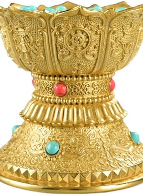 手摇转动底座纯铜n莲花八吉祥西藏转筒桶底托雕花家居书桌摆件