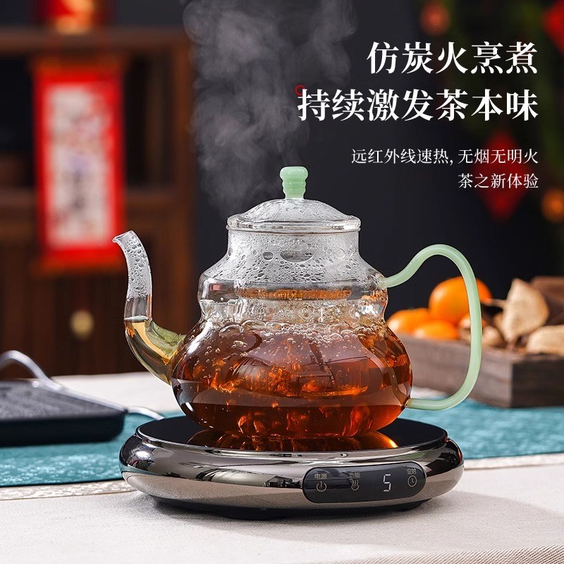 德茗堂电陶炉煮茶壶202s5新款烧水煮茶炉小型家用围炉玻璃蒸煮茶 - 图0