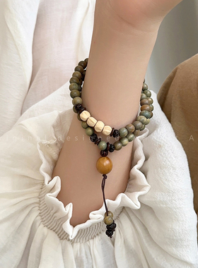 复古绿檀木串珠手链女森系民族风A檀香天然手串情侣百搭中国风手