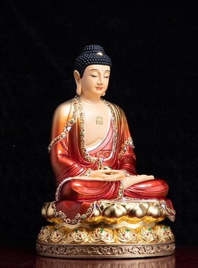 纯铜观音佛像彩红贴金南海观音菩萨E佛像客厅供奉观世音菩萨摆件