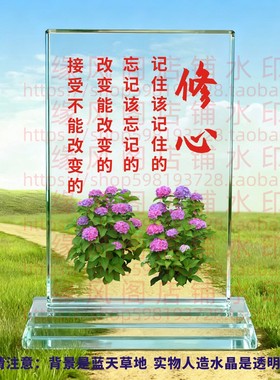 修心 节日水晶摆件书房桌面摆台办公励志座右铭家居装饰礼品